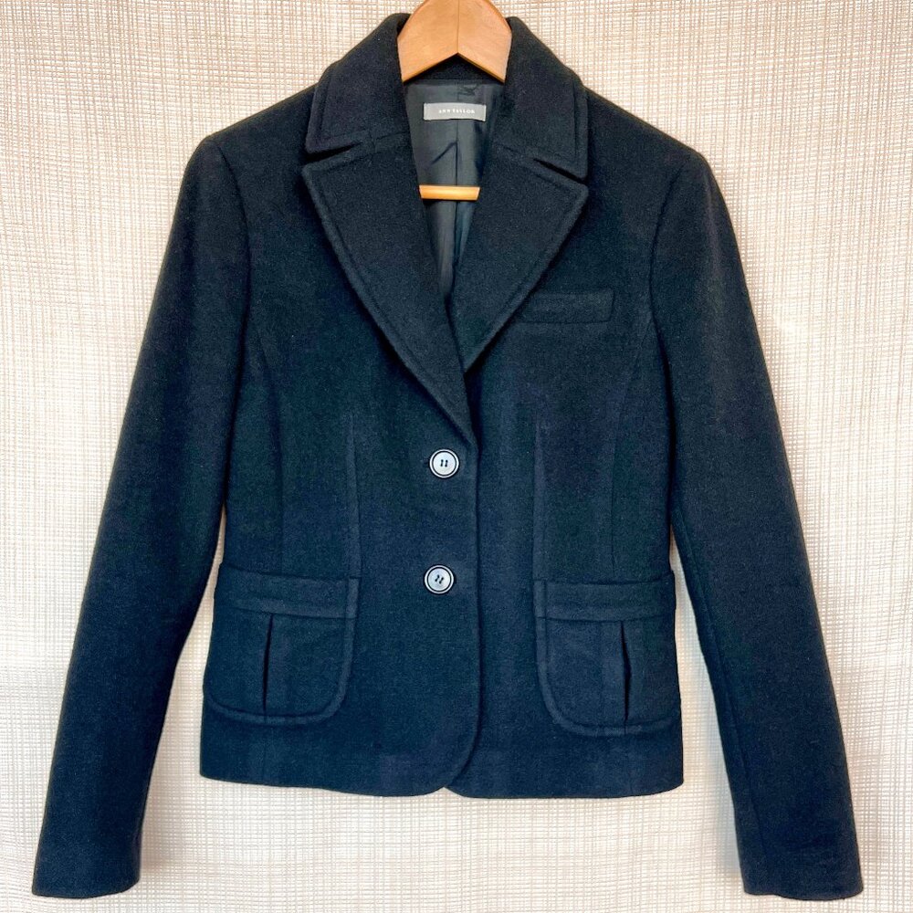 Ann Taylor Angora Wool Fitted Blazer Preppy Academia Equestrian Cozy Soft Warm